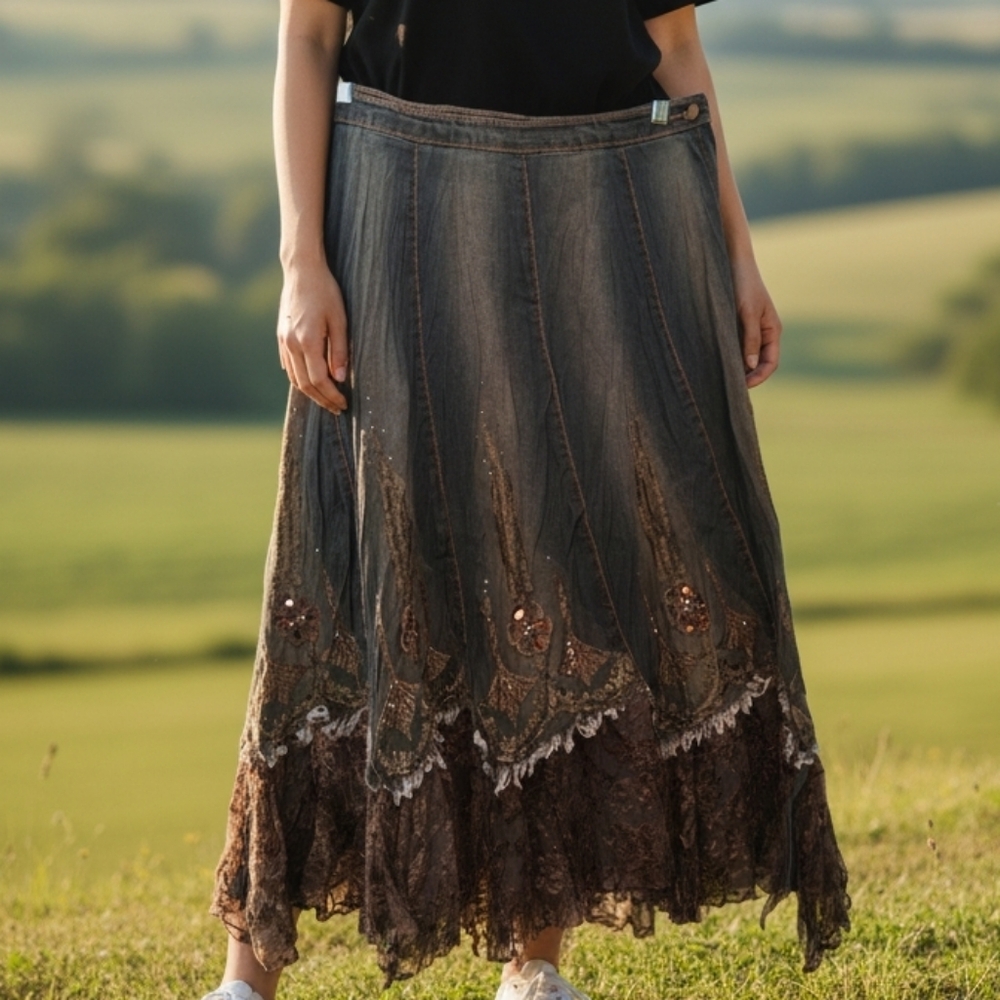 Frank Lyman Design Blue and Brown Maxi Skirt 6866